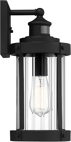 Miniatura 6 de John Timberland Stan - Juego de 2 lámparas industriales de pared para exteriores, con sensor de movimiento negro texturizado, varillas transparentes