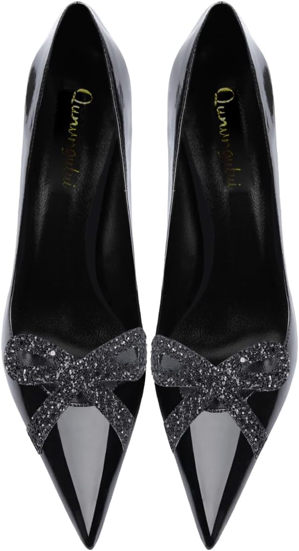 Women's Pointed Butterfly Decoration Shallow Mouth 3.9in Stiletto Sequin Big Size Pumps Banquet Party Work Shoes - Image 6