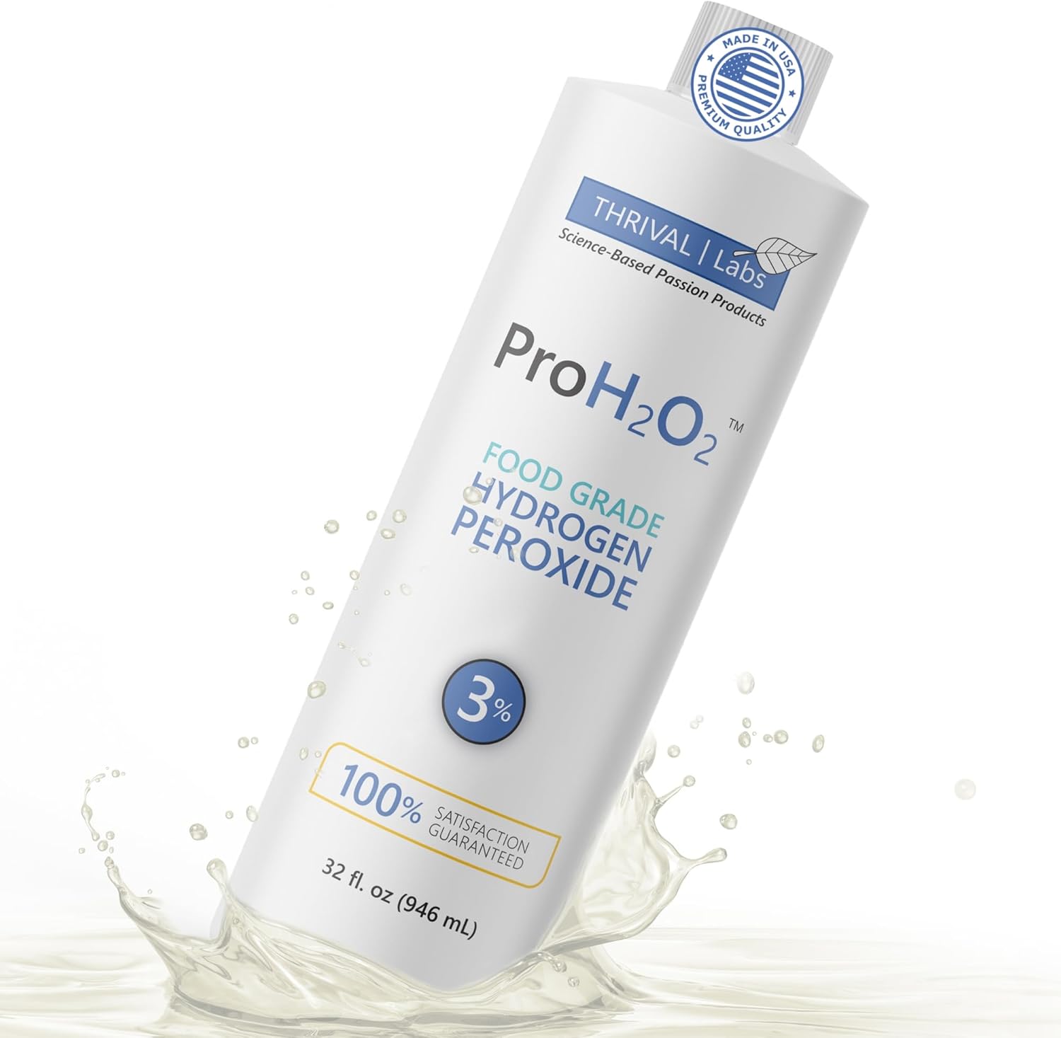 ProH2O2 Food Grade Hydrogen Peroxide 3%, First Aid and Natural Cleaner, Refill, 32 Fluid Ounces
