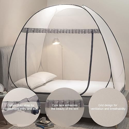 Miniatura 5 de Mengersi Tienda de campaña con mosquitera para cama, toldo de cama desplegable con parte inferior de red, tienda de campaña para niños y niñas,