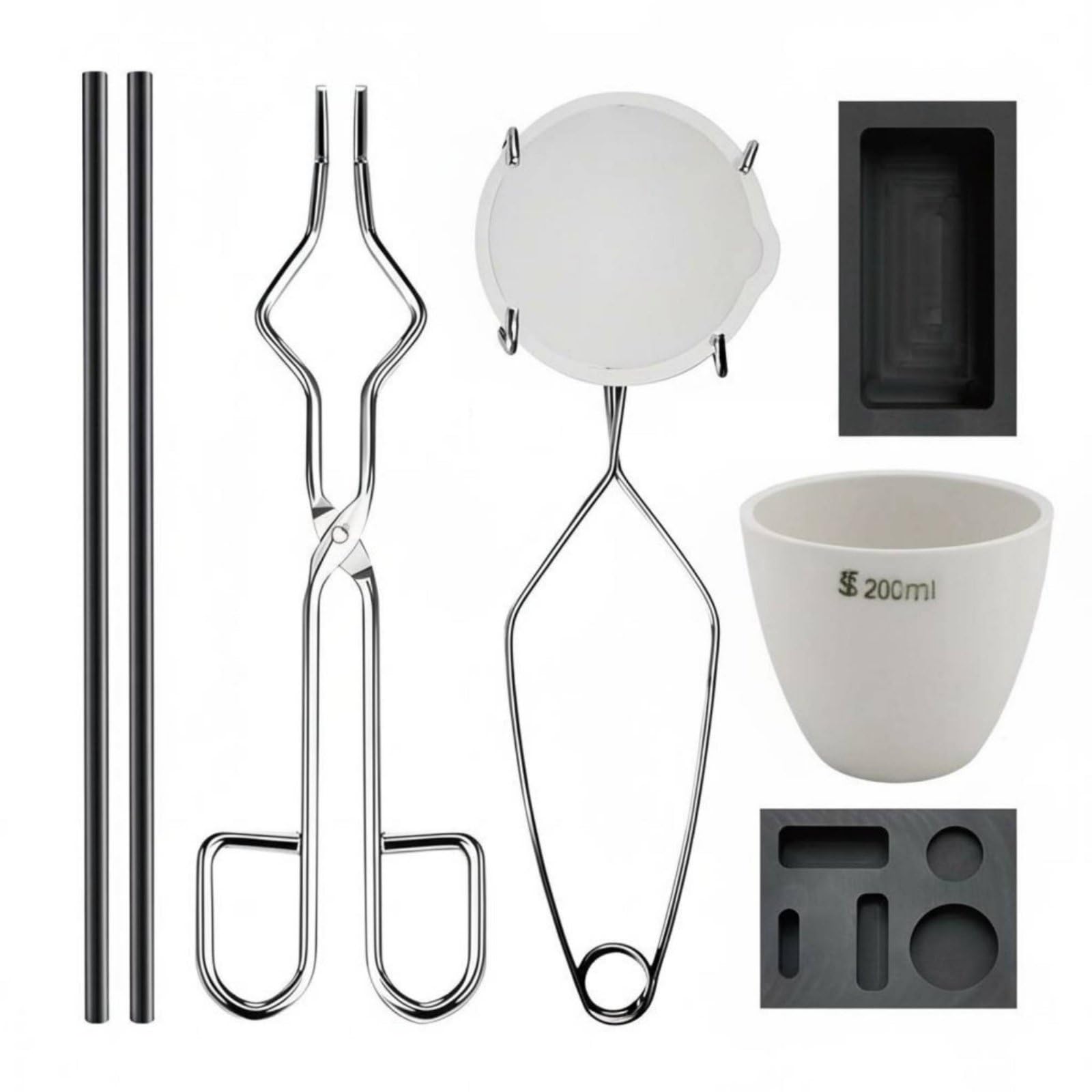 8 Pieces Carbon Ingot Cast Crucible Set High Temperature Resistant Gold Smelting Tool Set Gold Silver Melting Kit for Jewelers, 8-pc Set-4|Crafts | Home Arts & Crafts | Metalworking-image-48