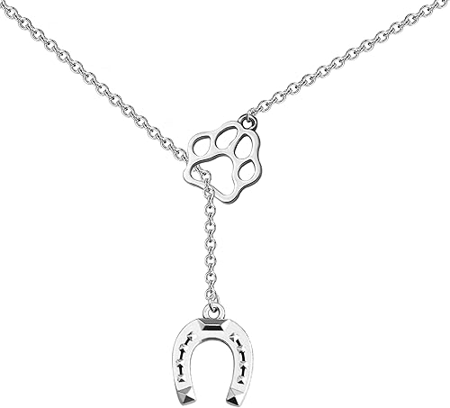 FAADBUK Regalo para amantes de los perros, joyería de caballo, colgante de herradura, colgante de pata de perro, collar Lariat Y para niña