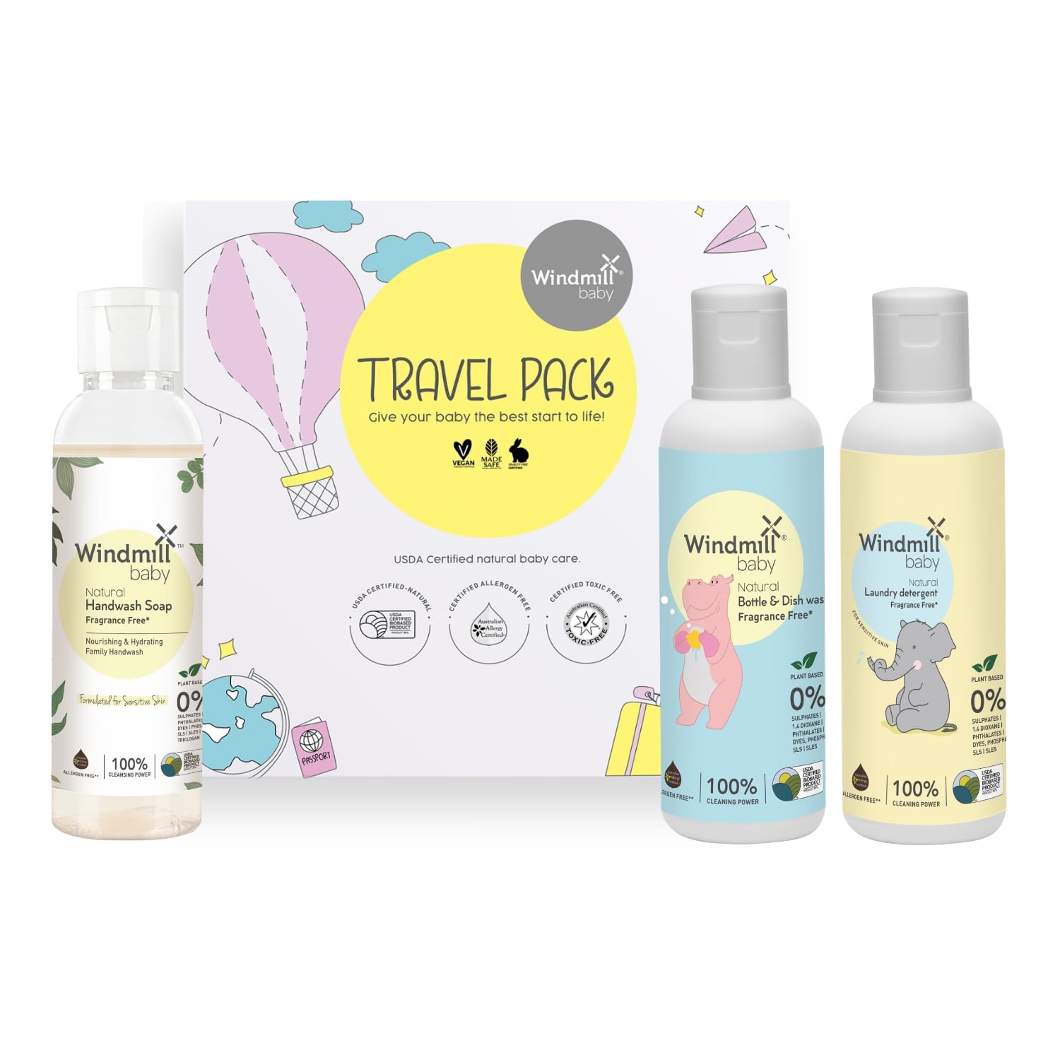 Windmill baby Natural Cleaning Travel Pack (Bottle Wash 100ml + Lavender Blossoms Laundry Detergent 100ml + Coco Shea Hand Wash 100ml) Combo Pack-image-23