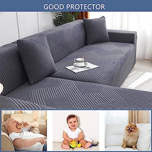 Funda de sofá en forma L jacquard premium protector de muebles seccionales elástico naranja 6