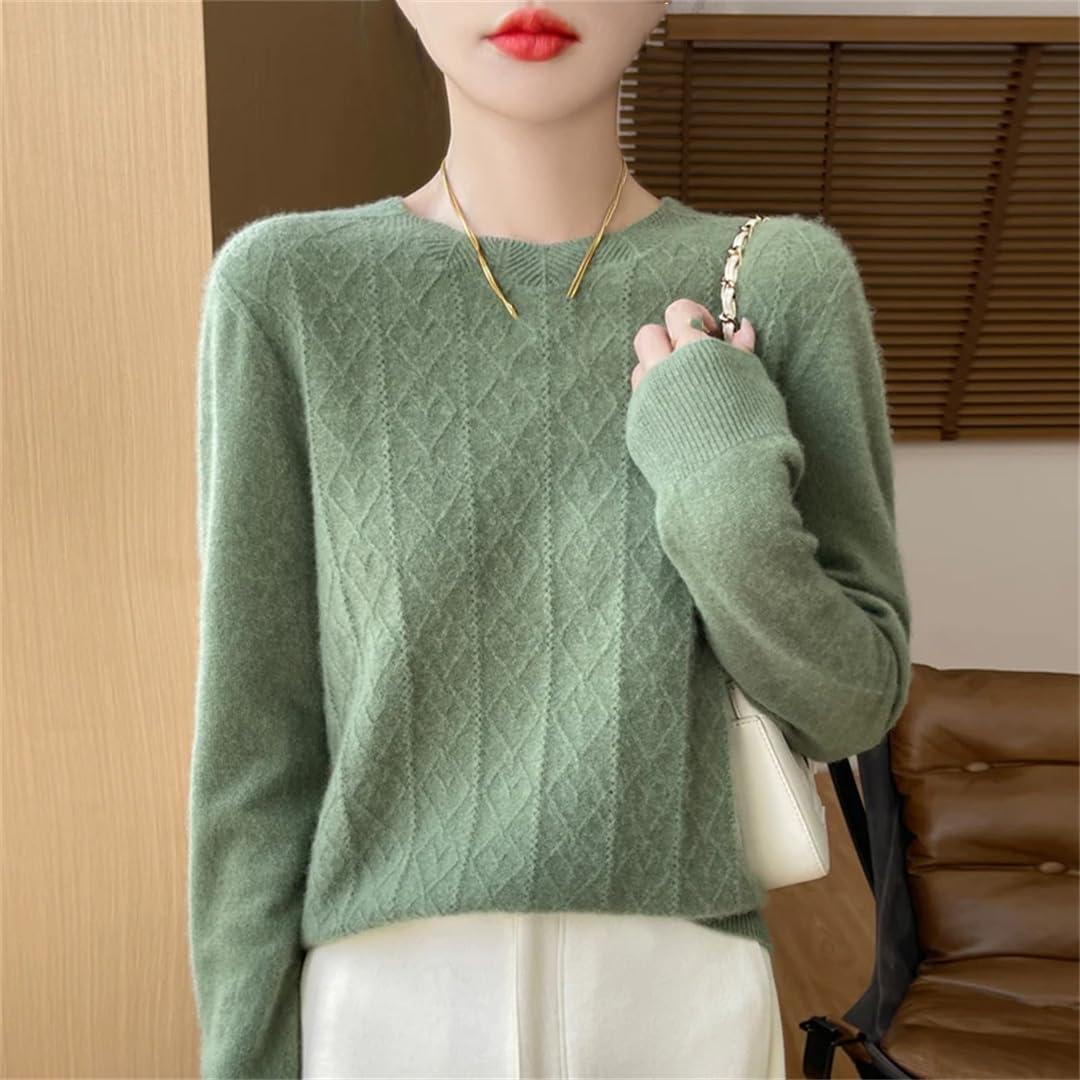 Maglione da donna in lana merino sottile girocollo maglione lavorato a maglia a trecce