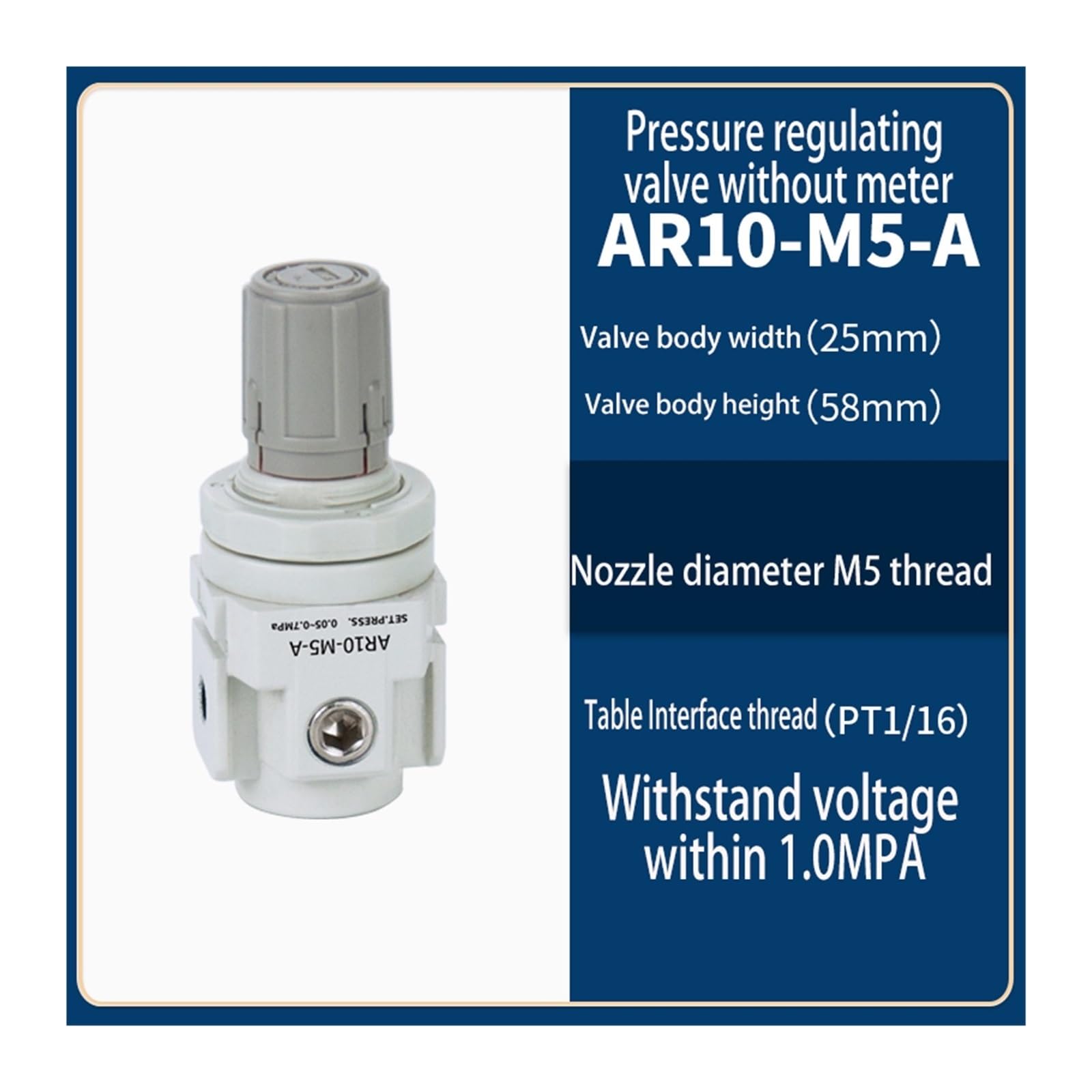 Válvula reguladora de presión for compresor de Aire AR20K-02E, válvula Reductora de presión neumática Que Regula la presión de Aire Estable.(AR10-M5-A)