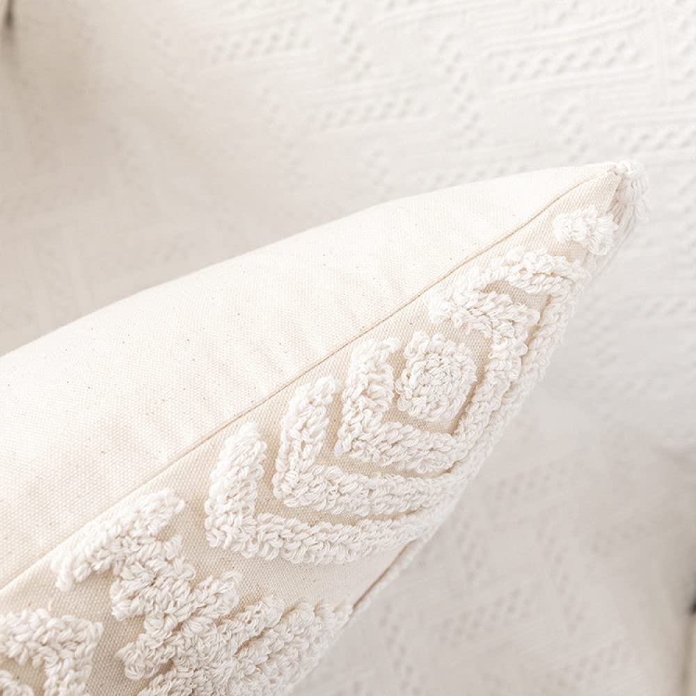 Boho Kissen, Vintage Beige Tufted Diamond Grid Jacquard Quasten Baumwolle Dekorative Kissenbezüge Marokkanisch Nordic 45X45Cm Dekokissen Bezüge Für Sofa Schlafzimmer Wohnzimmer,45X45Cm,6-Teiliges