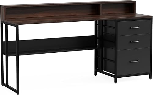 Miniatura 8 de Tribesigns Escritorio de computadora de 61 pulgadas con cajones de archivos, escritorio de oficina ergonómico con soporte para monitor, mesa de