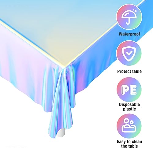 Miniatura 3 de NiHome Paquete de 4 manteles de plástico iridiscente de 54.8 x 109.6 pulgadas, holográficos, metálicos, brillantes, rectangulares, para decoración