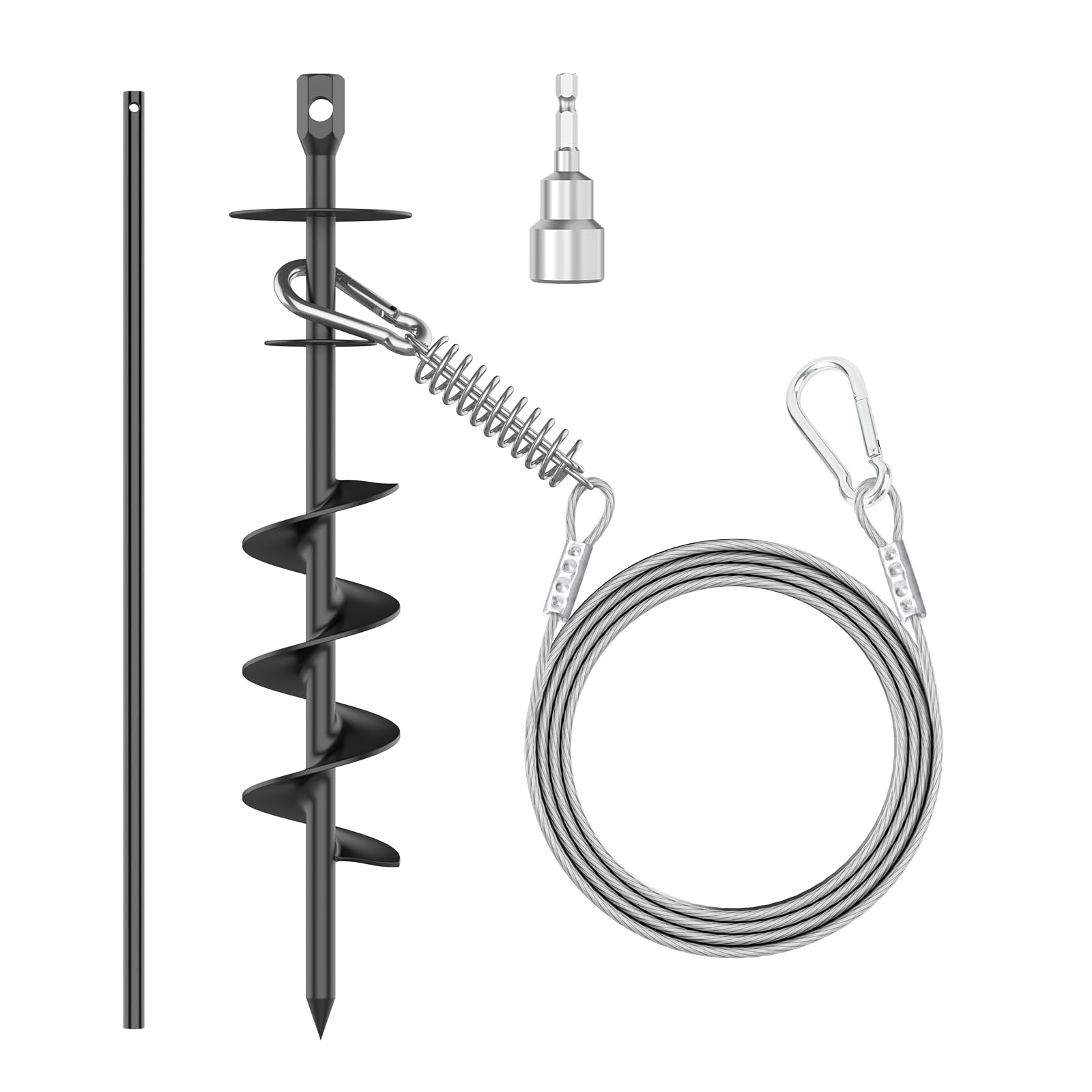 Câble d'arrimage robuste de 9,1 m pour chien et piquet, pivote à 360 °, piquets d'ancrage au sol pour grande, moyenne et moyenne jusqu'à 99,8 kg, câble extérieur pour chien, cour, pelouse, plage