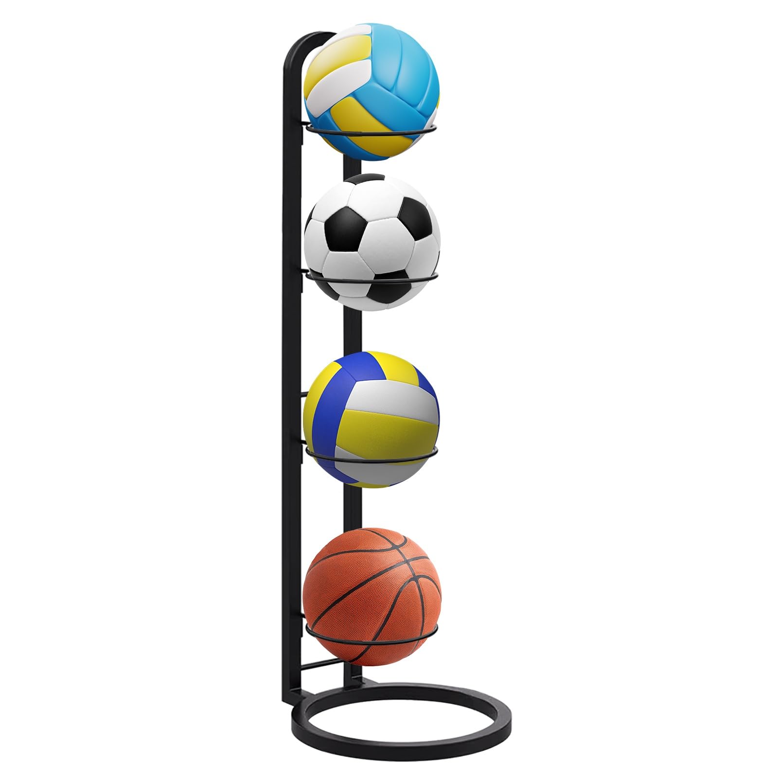 Estante para Balones de Futbol, Soporte 3 Niveles Almacenamiento Vertical para Fútbol Baloncesto Balonmano Voleibol