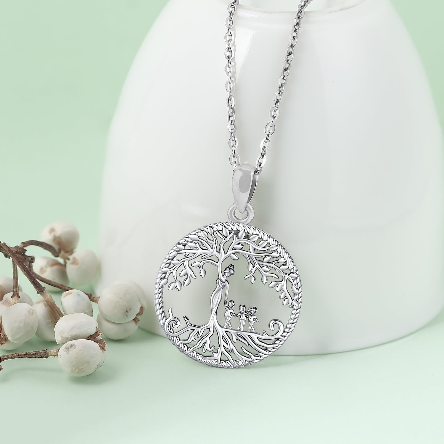 Lebensbaum Kette für Damen 925 Sterling Silber Familie Mutter Kind Baum des Lebens Anhänger Halskette, Geburtstag Muttertag Schmuck Geschenke für Mama Tochter Oma Schwester