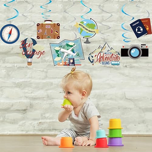 Miniatura 5 de 30 decoraciones de fiesta de espirales colgantes con temática de viaje, suministros de fiesta para fiesta de cumpleaños, fiesta de jubilación,