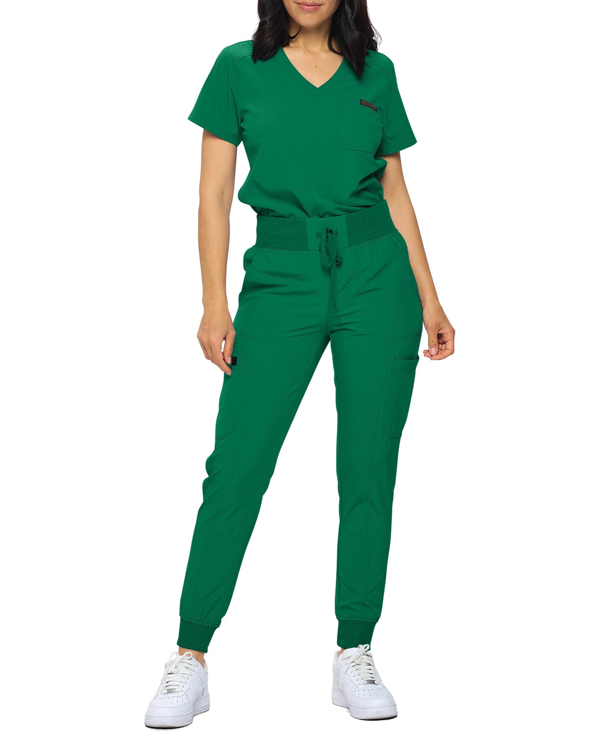 Monarch Uniforms Women's Hunter Green Stretchy Jogger Scrub Set In Regular And Petite With Tuck-In Top, M Petite