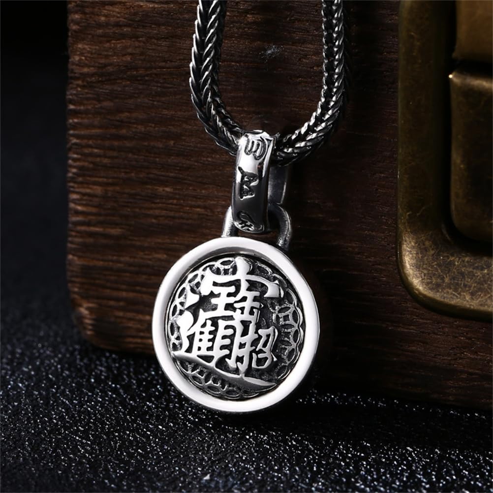 S925 Ciondolo Portafortuna in Argento Sterling, Collana Da Uomo Vintage Con Ciondolo Girevole