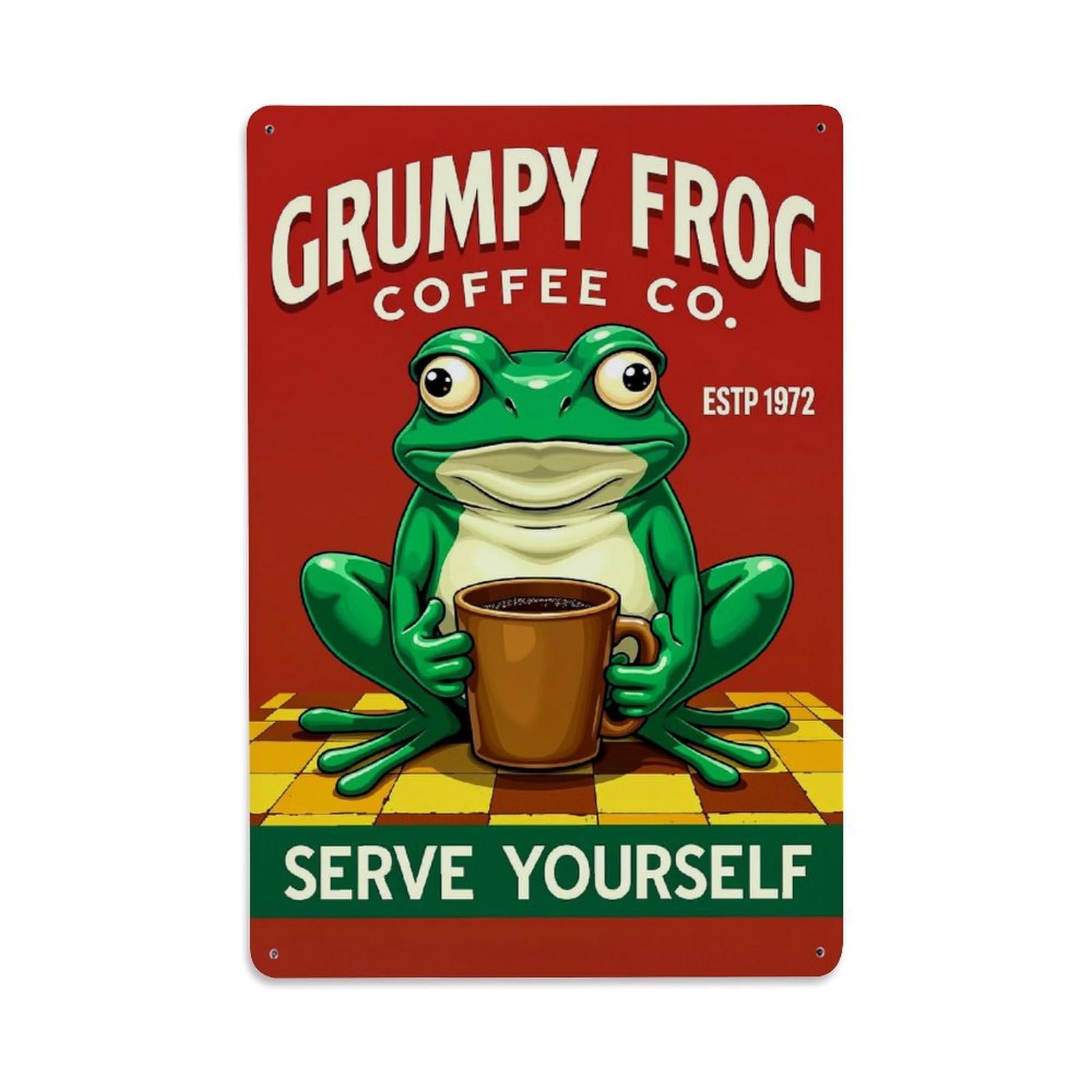 Jdfenggu Vintage Grumpy Frog Coffee Mug Pattern Retro Metal Tin Sign, Decor Art Poster For Bar, Home, Man Cave, Kitchen, Laundry Room Gift 8X12inch