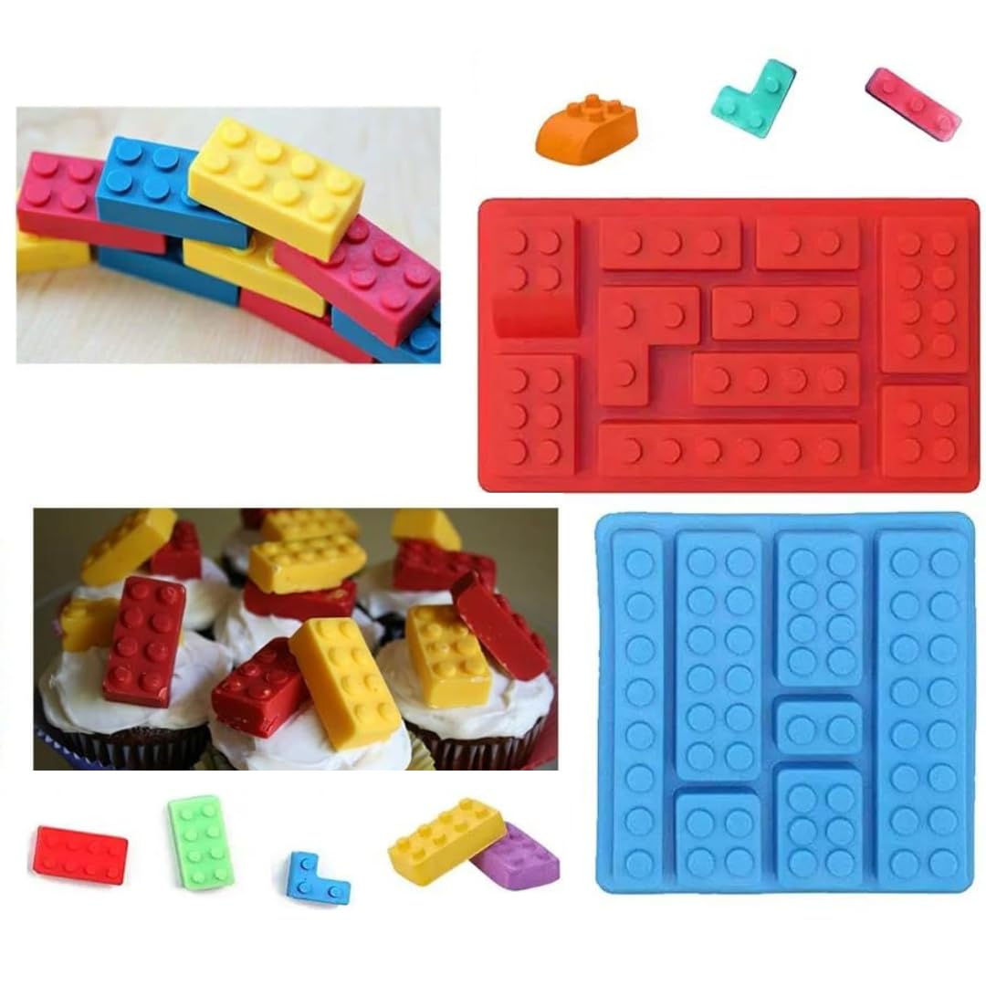 2 Pack Block Lego Silicone Mould for Baking Building Brick Chocolate Candy Bar Ice Cube Tray Muffin Jelly Gumdrop Gummy Fondant Toy Theme Cake Cupcake Decoration Clay Crayon Mold
