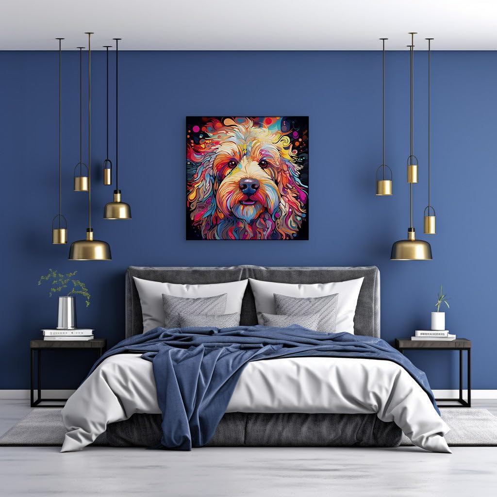 Canvas for Living room. A Canine Kaleidoscope: Discover the Charismatic Dog Adorned in a Spectrum of Hues, 27 x 18 inch Canvas Wall Art - Cavalier King Charles Spaniel - Nature Home Decor