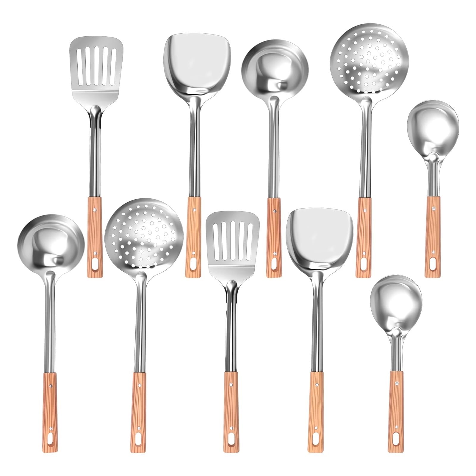 Juego de utensilios cocina acero inoxidable 5 piezas: espátula, pala y cuchara for antiadherentes(Silver 10pcs)