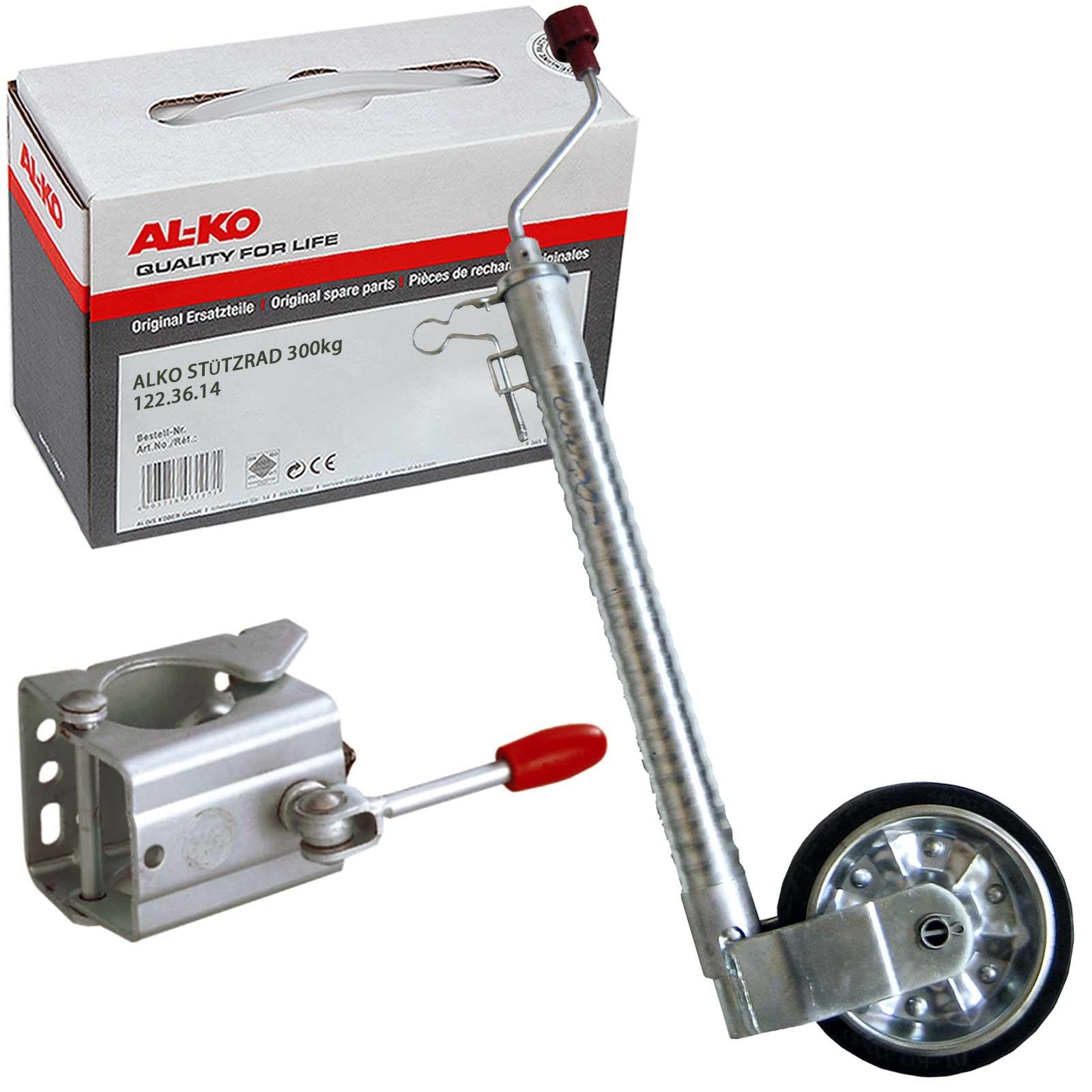 Alko Stützrad 300kg Rohr-Ø 48mm Durchrutschsicherung + Klemmschelle Anhänge | 1223614 + 249804, Stützrad + halter