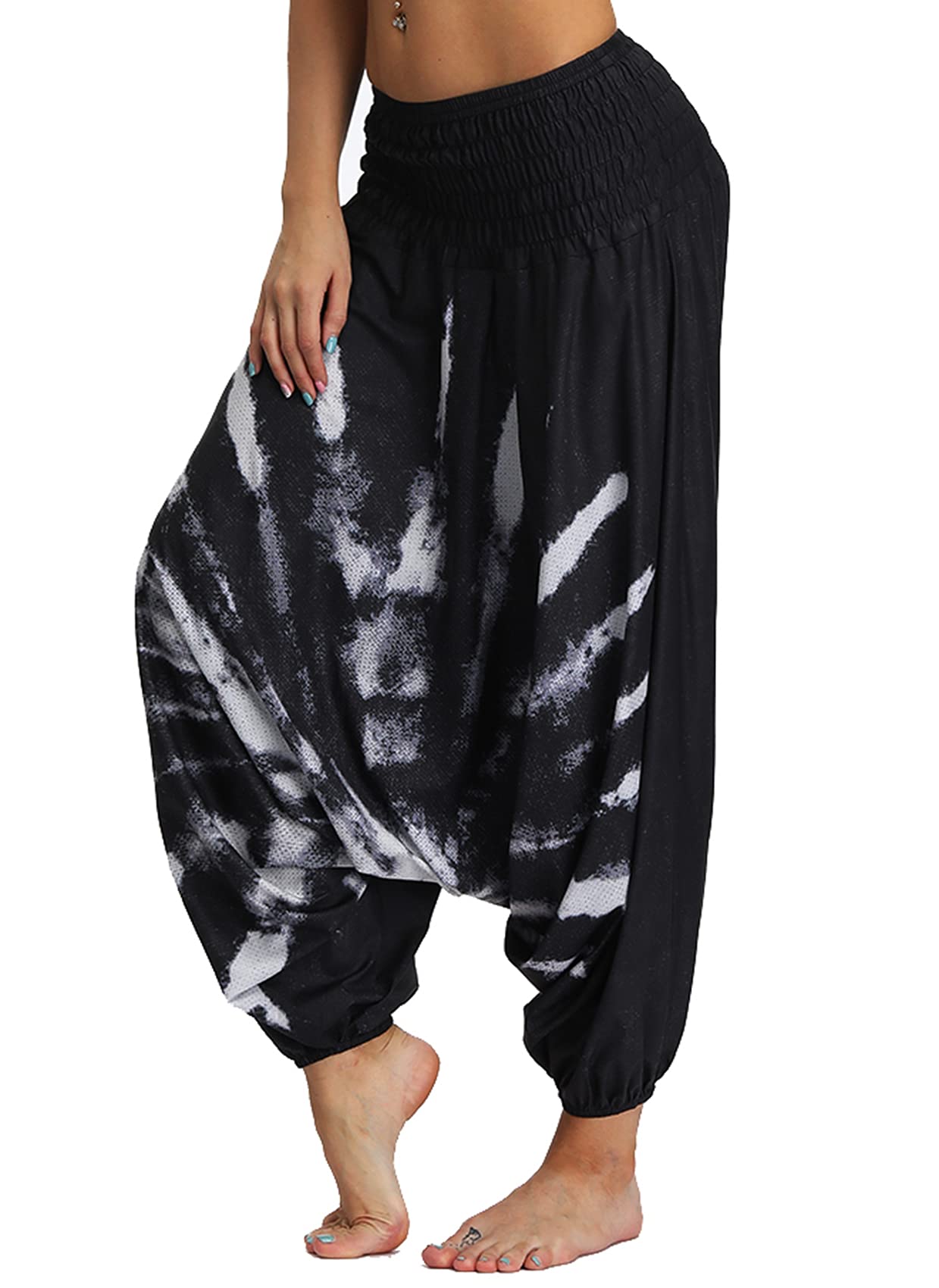 PNKJYoga Harem Pants Women's Drop Bottom Elastic High Waist Baggy Hippie Boho Aladdin Pants