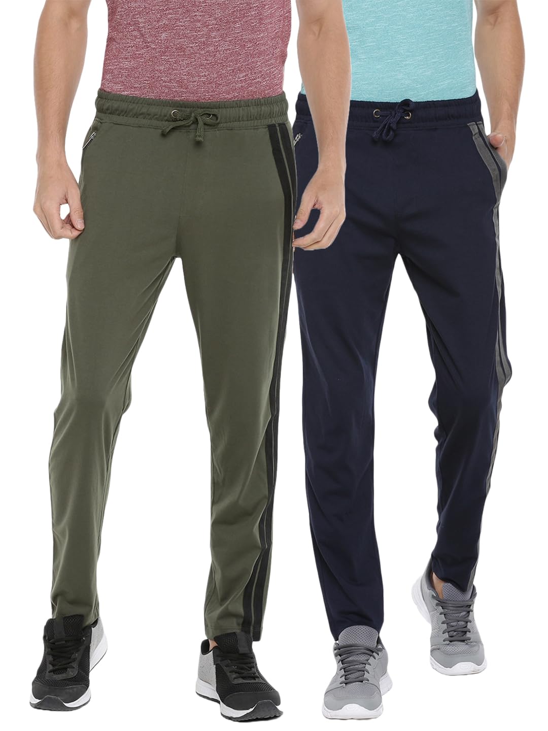 force nxt Men's Cotton Solid Track Pants with Side Stripes & Zip Pockets-picture-32