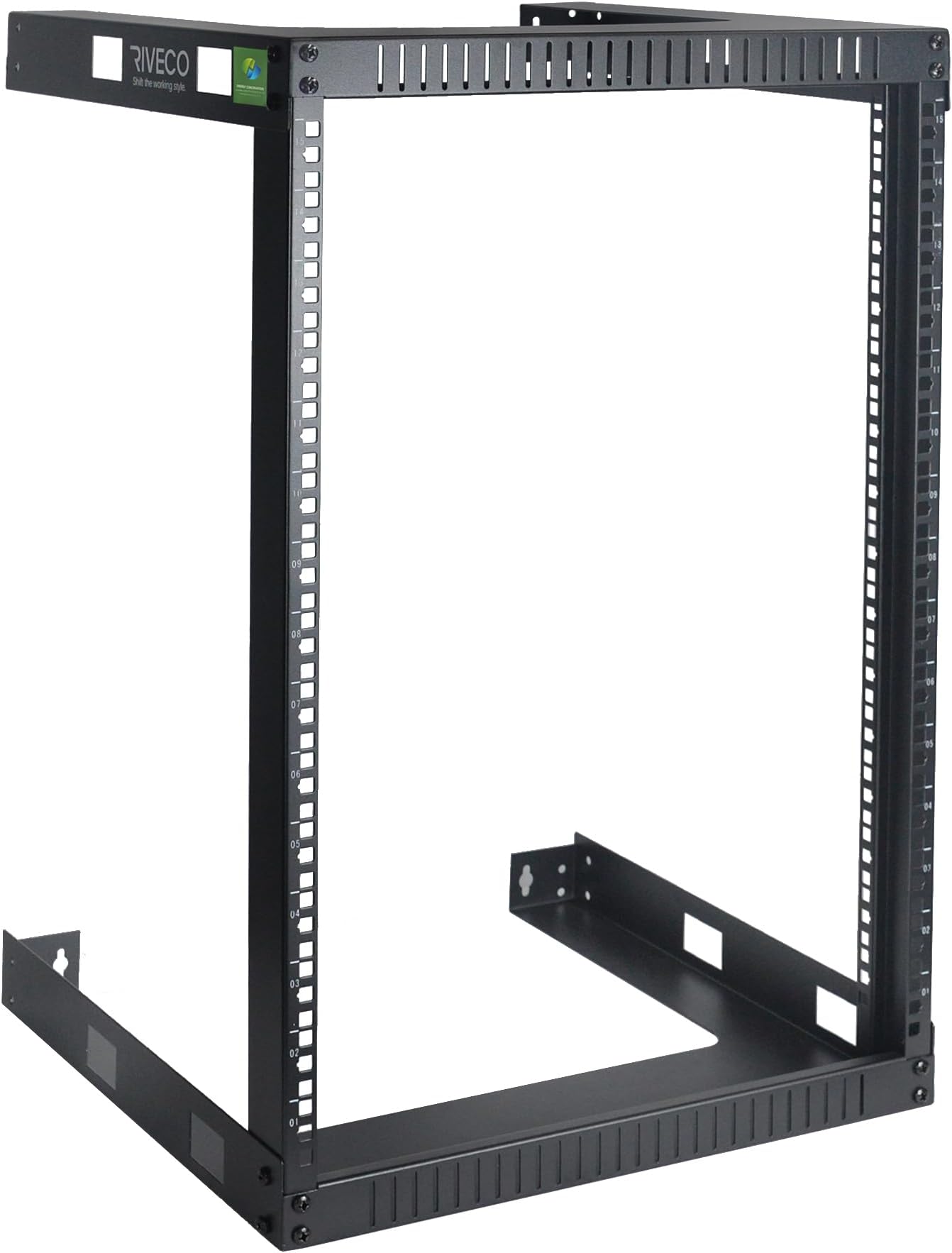 RIVECO 15U Cabinet 19" Wall Mount Shelf Network Rack – 17.7" Deep 2 Post Open Frame Easy Assembly Firm Constructed for Internet/Server/AV/Home Equipment/Patch Panel Heavy Duty Light Weight, Black