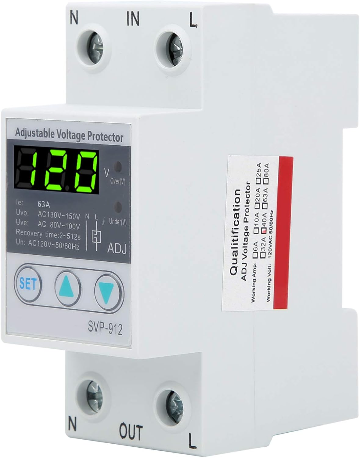 SVP-912 120VAC Adjustable Self Recovery Under Voltage Protective Device Voltage Protector for Better Performance(63A)
