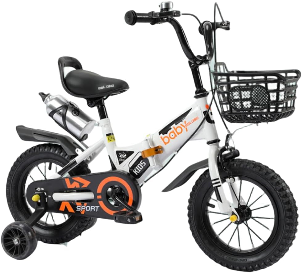 KCNN Childrens Bicycle, Folding Inch Flashing Wheel, Backseat Included, Safety and Durability, 12", 14", 16", 18", Kids Bicycle, Height Adjustable Wheel, Toddler Bike with Basket, 2-10 Years, Boys