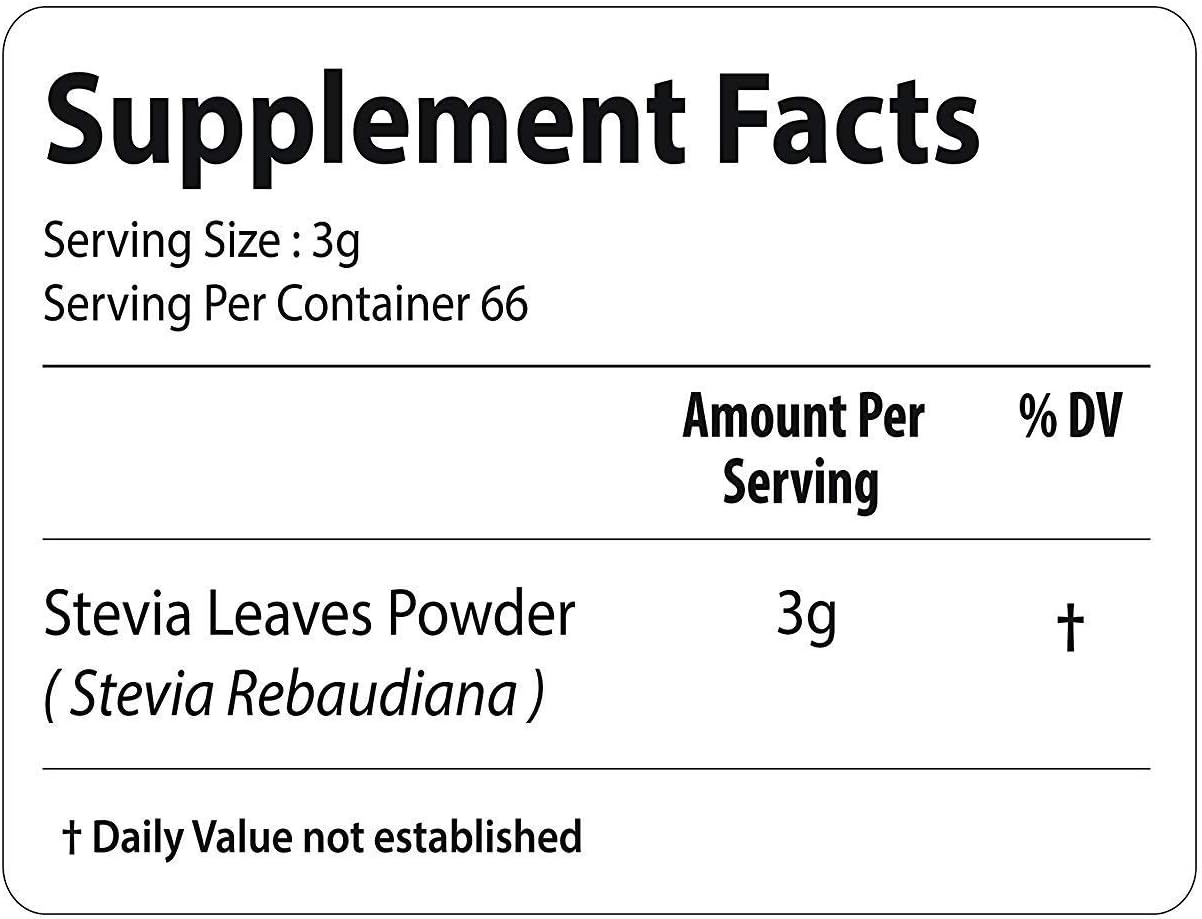 Stevia Leaf Powder (Stevia Rebaudiana) - Unprocessed Stevia Sugar ǀ Helps to Control Blood Sugar and Blood Pressure Level ǀ Natural Alternative to Processed Sugar ǀ (7 Oz/200g)