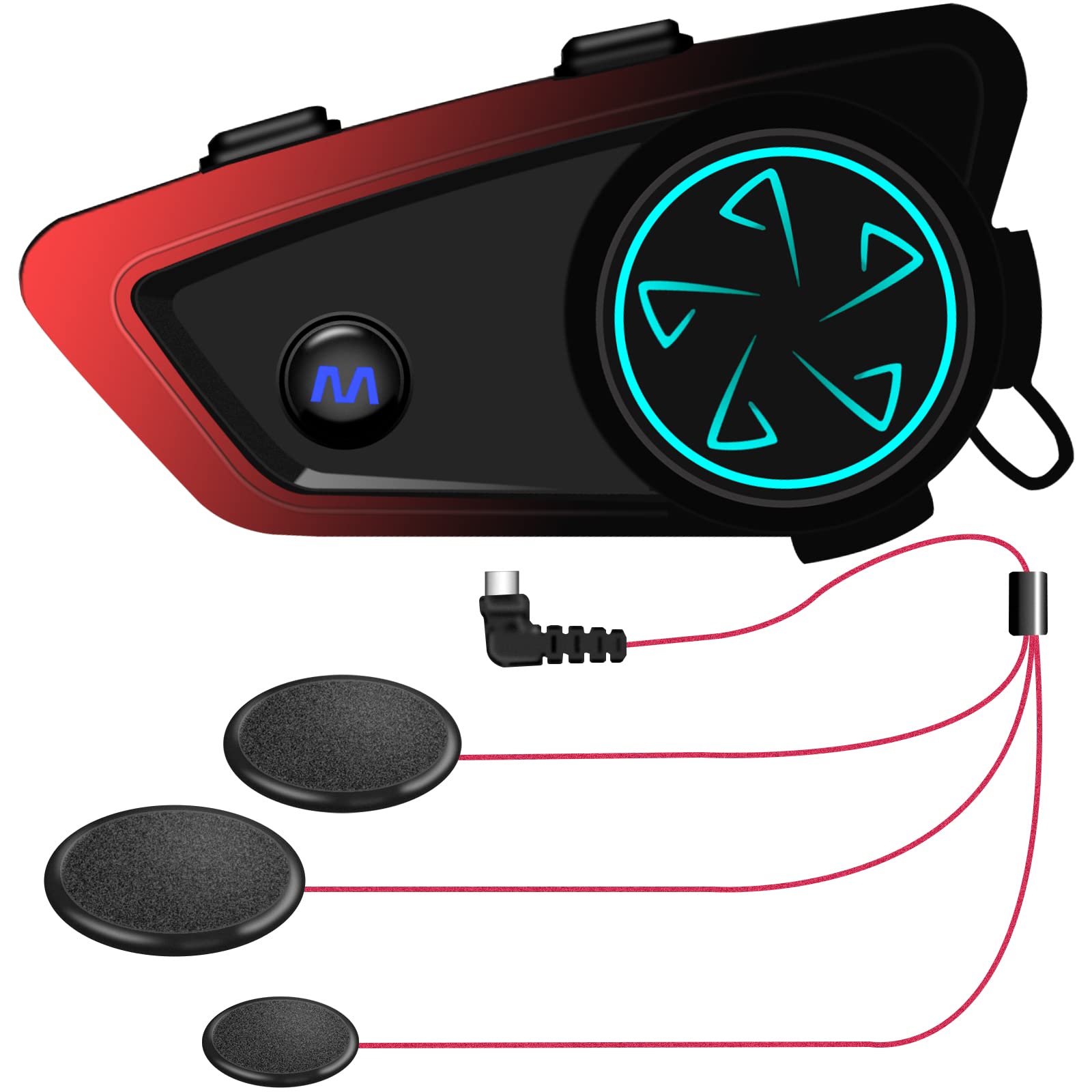 Motorcycle Bluetooth Headset, Bluetooth Helmet Intercom, Motorcycle Audio Communication System, with Noise Reduction Microphone and Stereo Speakers, for Full Face Helmet