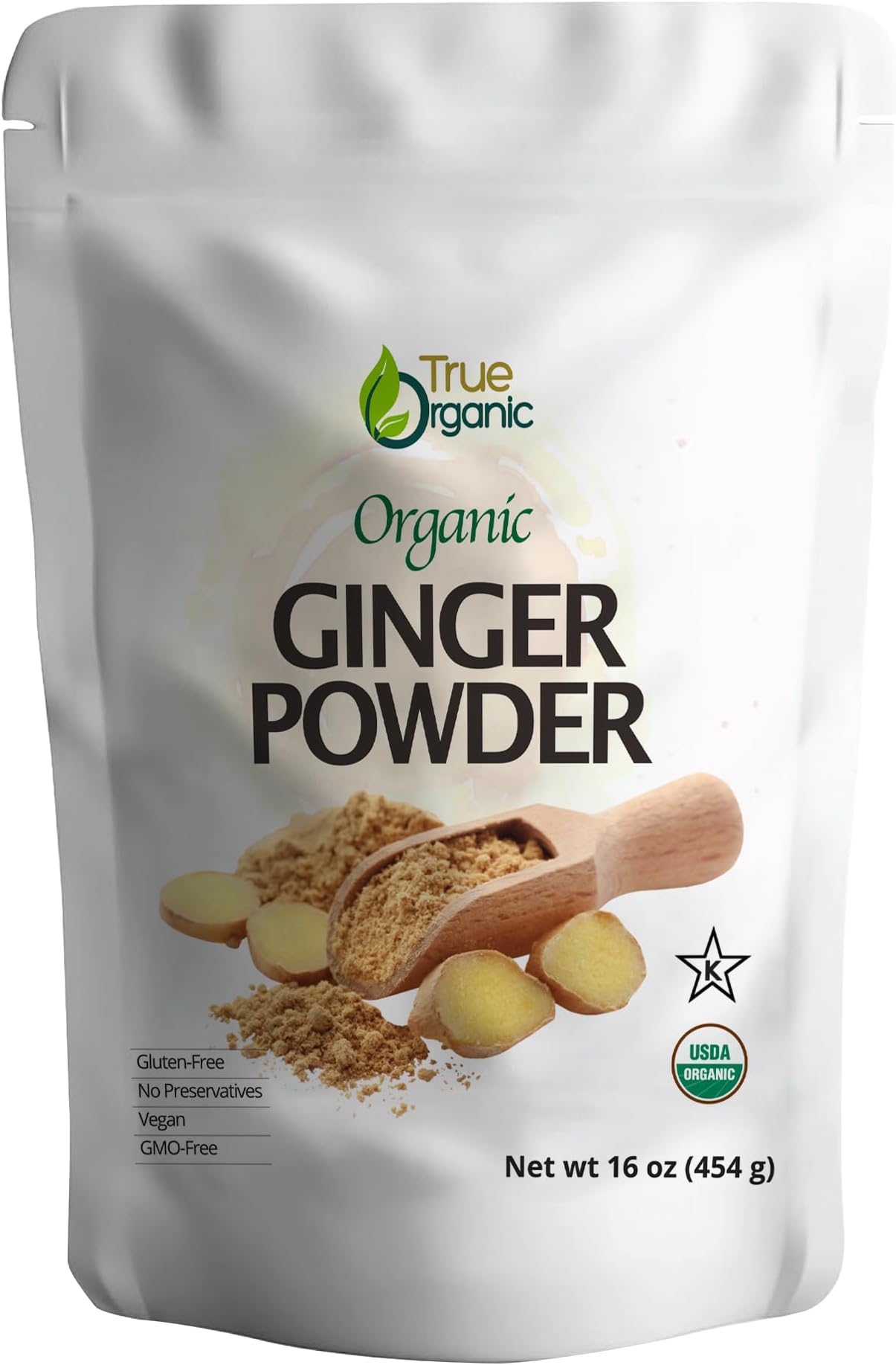 True Organic Ceylon Ginger Powder, 1 Pound Bulk Bag, Certified USDA Organic & Kosher, Non-GMO, Organic Ginger Powder Pure Ceylon Quality,Great for Baking, Cooking & Tea.