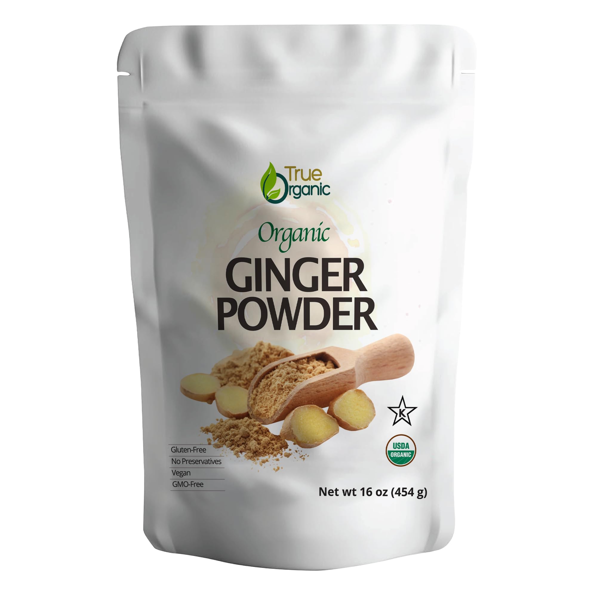 True Organic Ceylon Ginger Powder, 1 Pound Bulk Bag, Certified USDA Organic & Kosher, Non-GMO, Organic Ginger Powder Pure Ceylon Quality,Great for Baking, Cooking & Tea.