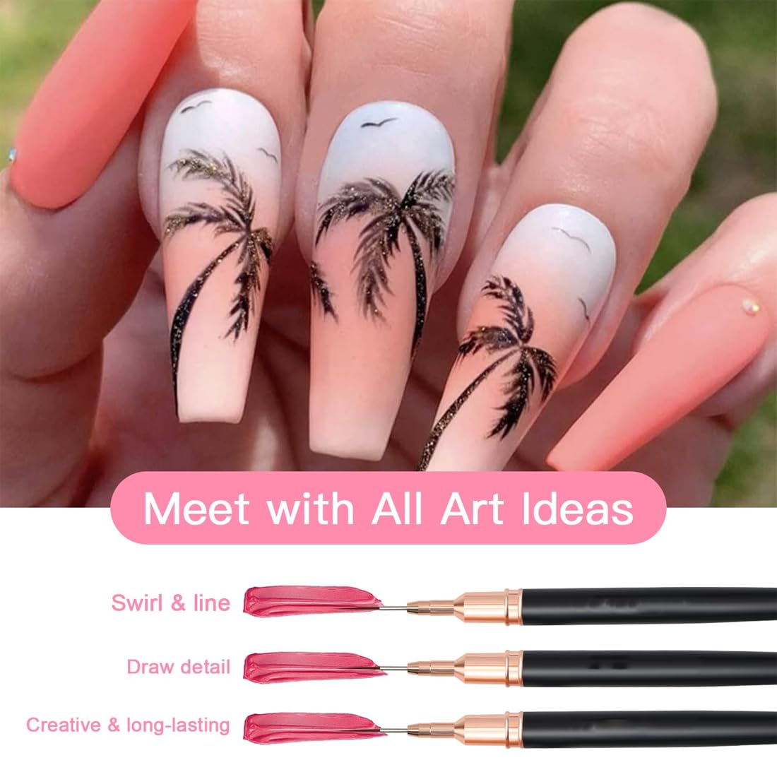 5 Pezzi Pennelli Per Unghie,Pennello Sottile Nail Art Pennelli Set,Pennelli Per Nail Art,Per Disegnare Linee Fini Attrezzo(Nero,7/9/11/15/25 Mm)