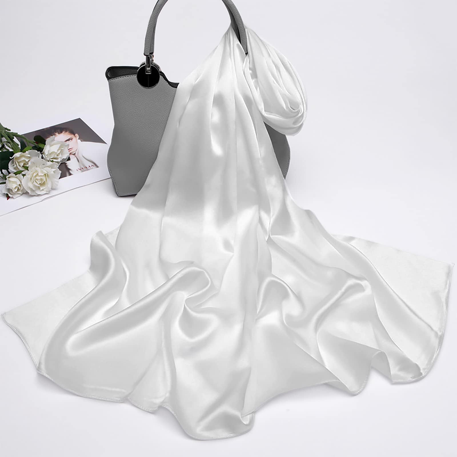 LumiSyne Femme Etole Châle Wrap En Satin Soyeux Unicolore Mousseline Belle Écharpe Pour Demoiselles Mariée Mariage Soirée Cérémonies Fêtes