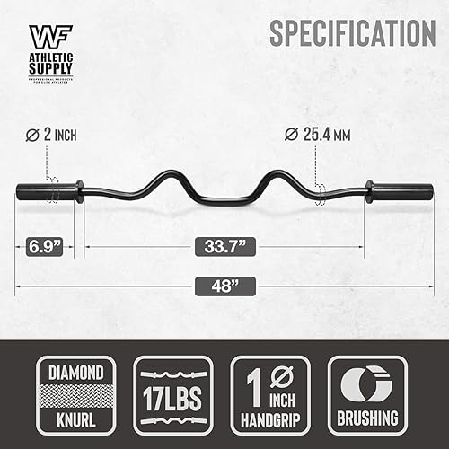 Miniatura 9 de WF Athletic Supply Olympic - Barra de pesas súper rizada, de 4 pies y 48 pulgadas, para discos de peso de 2 pulgadas, barra rizadora para