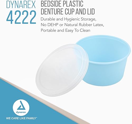 Miniatura 2 de Dynarex Taza y tapa de plástico para dentaduras postizas, almacenamiento duradero e higiénico, evita pérdidas o daños, sin DEHP o látex de goma
