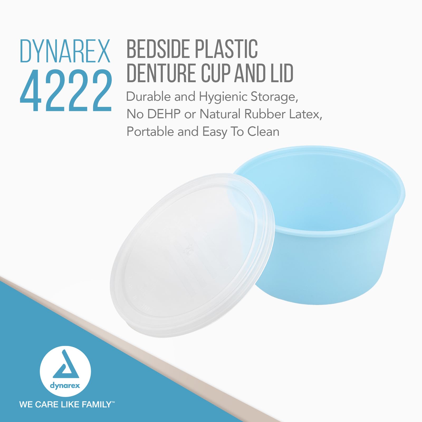 Dynarex Bedside Plastic Denture Cup and Lid - Durable & Hygienic Storage, Prevents Loss or Damage - No DEHP Or Natural Rubber Latex - Case of 250