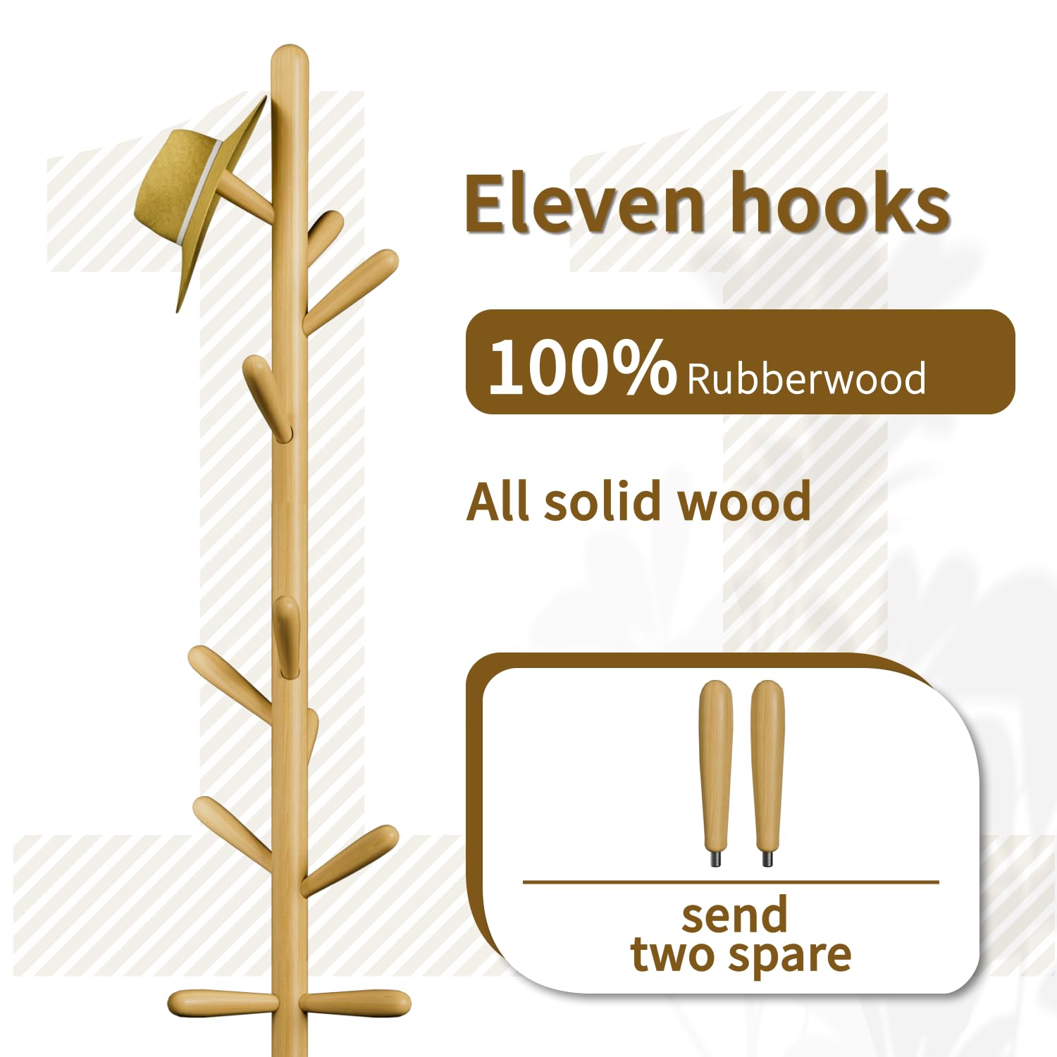 Solid Wood Coat Rack, Freestanding Tree-Shaped Coat Rack with 11 Hooks - Image 4