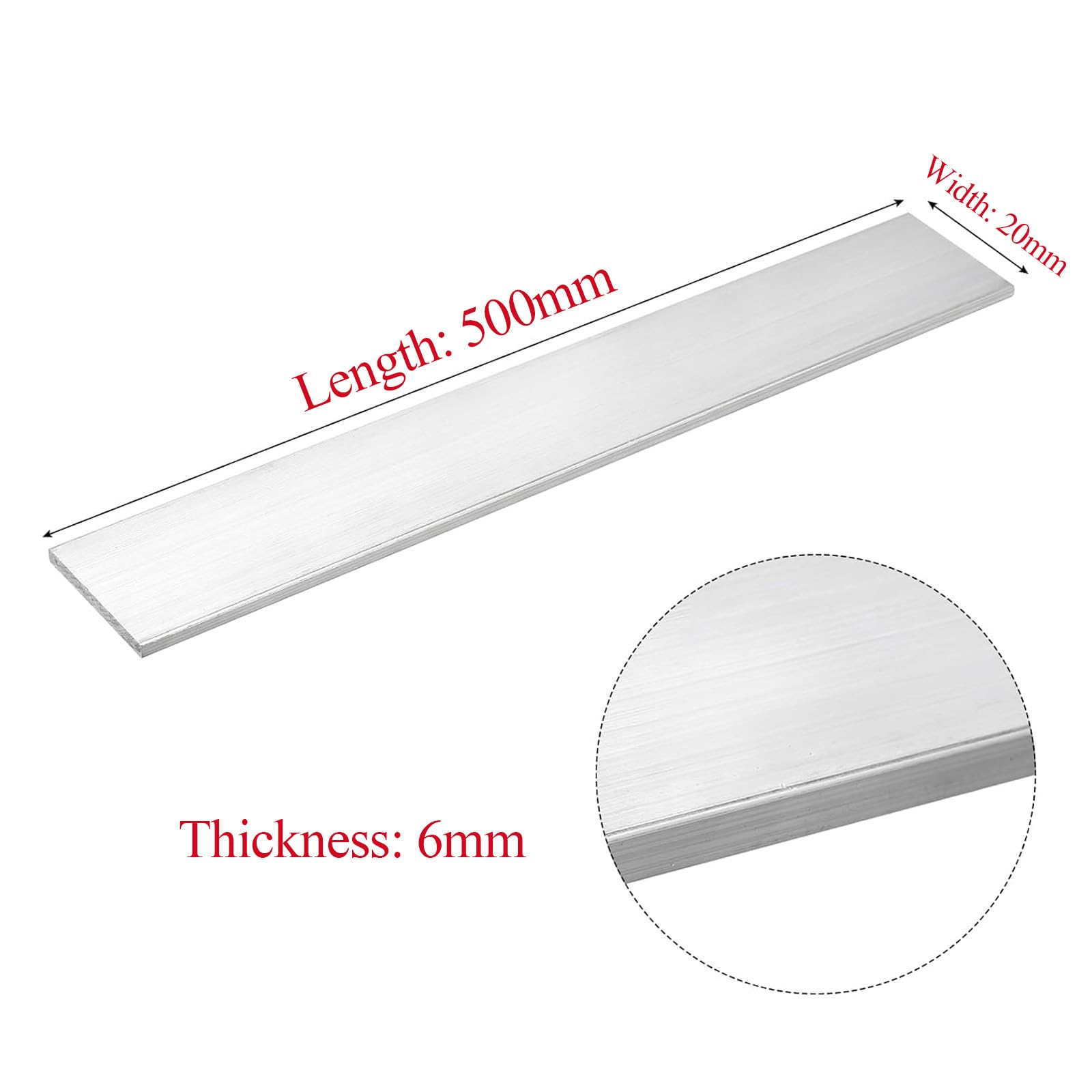Länge Quadrat Aluminium Ba Länge 500Mm Dicke 6Mm Geeignet for Maschinenteile Bauhandwerk ，Vierkantsägeblätter(6x20x500mm)