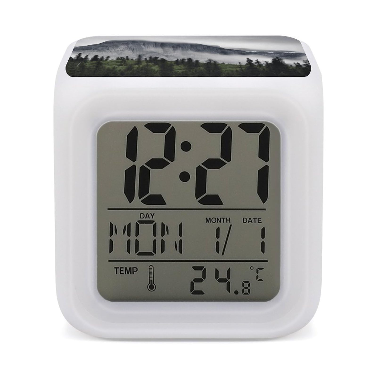 VstaDank Canadian Smokey Mountain Cliff Digital Alarm Clock LED Display Screen Color Change Alarms Clock Smart Alarm Clock Wake Up Digital Clocks with 7 Color Nightlight for Bedroom