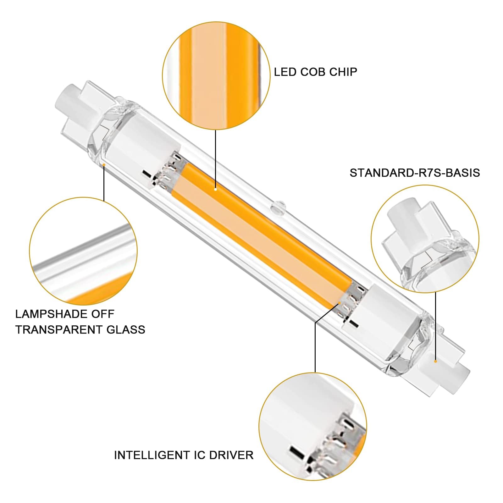 Aocase R7S LED 118mm Dimmbar 30W R7S LED Birnen AC 220-240V, Ersatz für