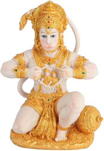 DOITOOL Estatua de Hanuman de oro, escultura de señor, colección de figuras de la India, escultura de ídolo Murti Pooja para el hogar, templo,