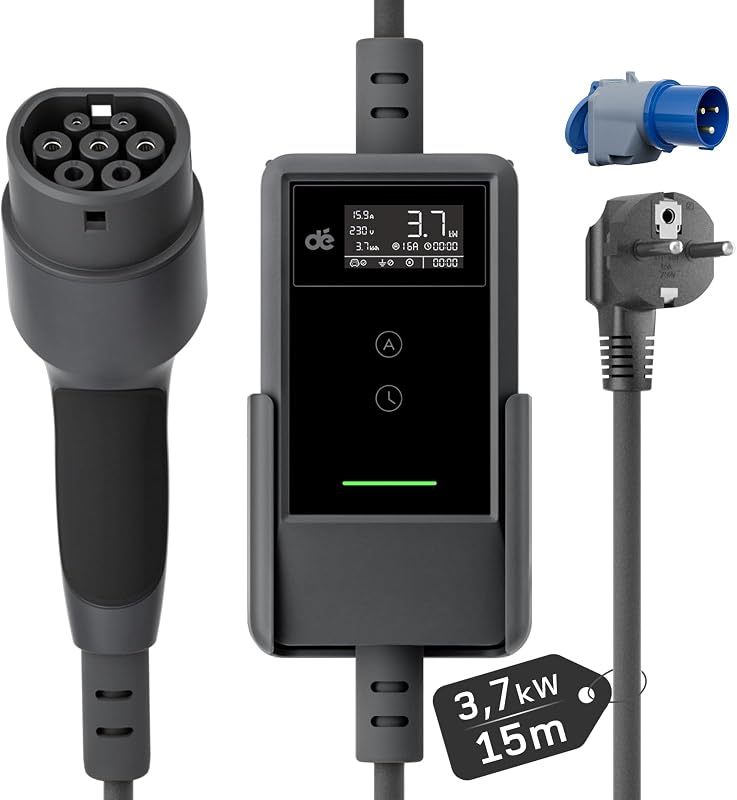 dé Type 2 Schuko 3.7 kW elektromos autó töltőkábel 15m LCD kijelzővel
