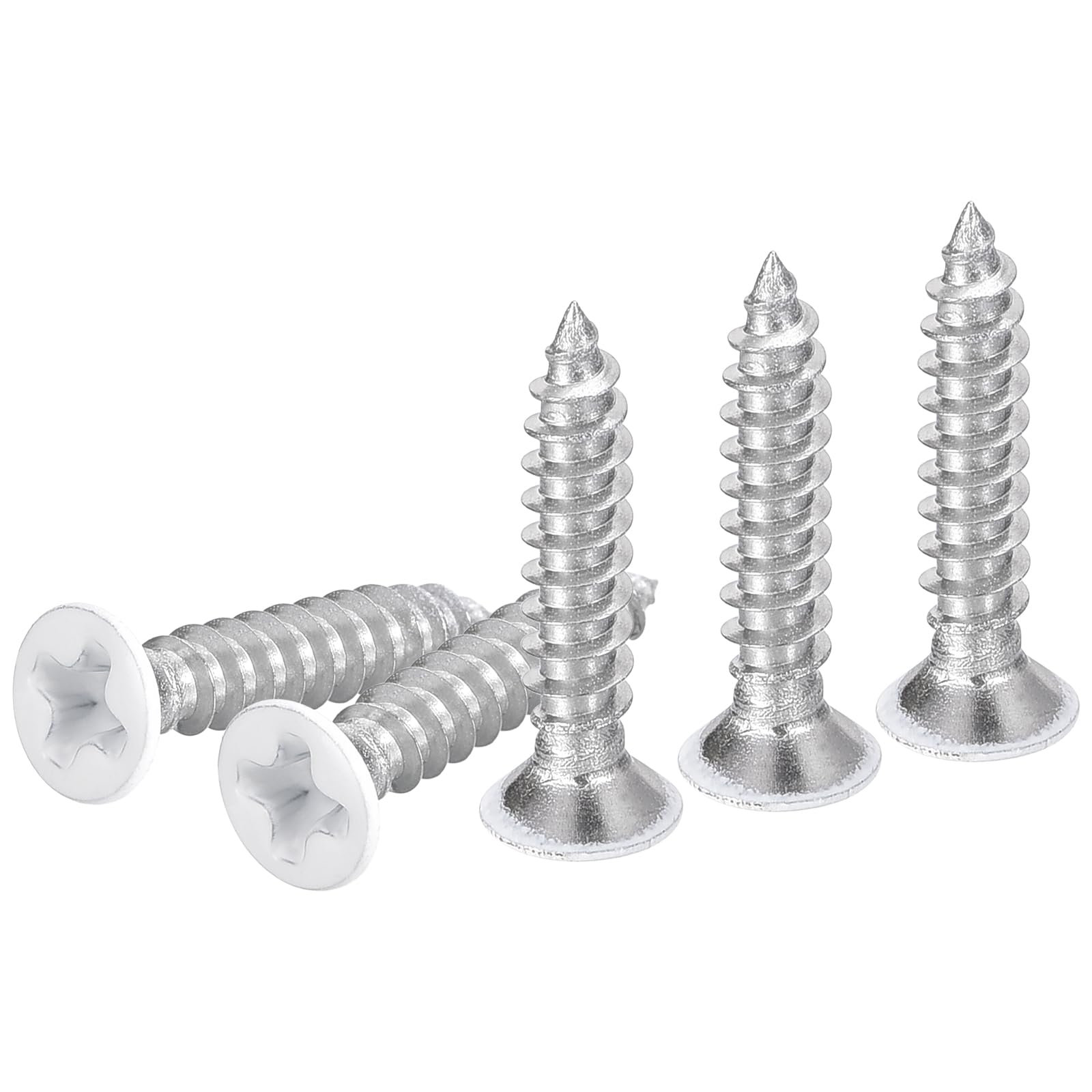 DTGN 100Pcs ST3x15mm Flat Head Wood Screws, 304 Stainless Steel White Phillips Self Tapping Screws