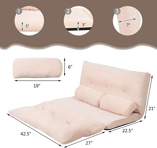 Miniatura 5 de Giantex Sofá ajustable con 2 almohadas sofá cama plegable multifuncional de 6 posiciones sofá cama para dormir sofá multifuncional de gamuza para