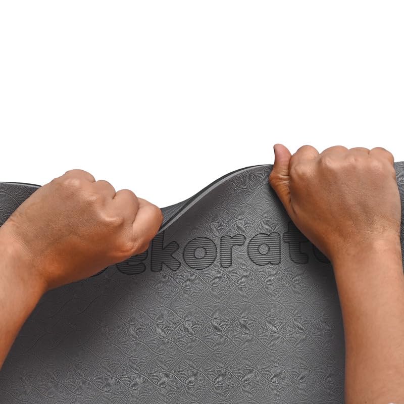 Image of Extra Wide Non Slippery TPE 6ft x 2.62ft x 6mm Yoga Mat for men, Women and Kids with hopscotch Play mat comes with Wooden Marker and bag cover - Black