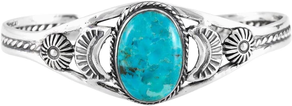 Turquoise Bracelet Sterling Silver 925 Genuine Gemstones Cuff Bracelet