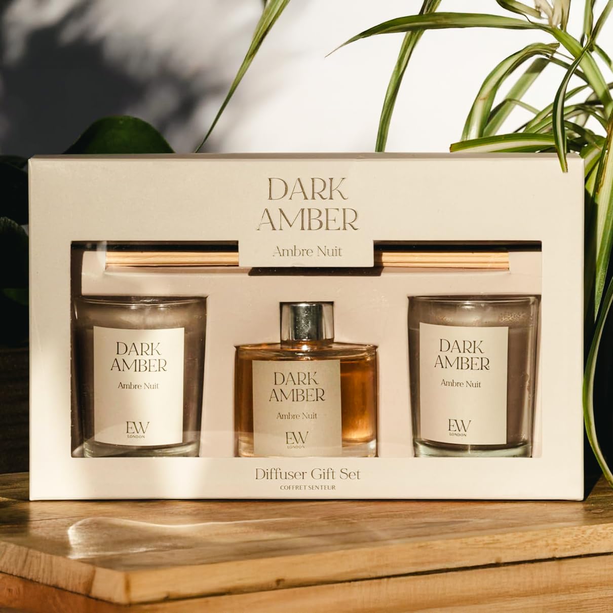 Marco Paul Diffuser and Candle Gift Sets Cotton Cedarwood Vanilla Amber Candle Sets Gifts Home Decor for the House Scented Candles (Dark Amber, Diffuser Set)