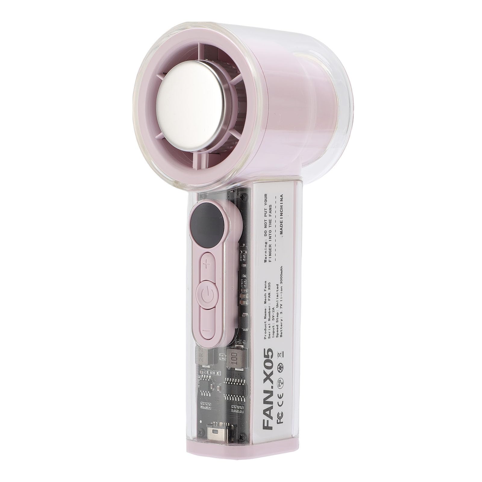 Ejoyous Ventilador de Hielo de Mano, Ventilador de Hielo Personal Recargable con Cuerpo Transparente ABS, Enfriador de de 3000 MAh, 6 Velocidades, 16000 RPM, Pantalla LED, para Viajes, Camping, (PINK)